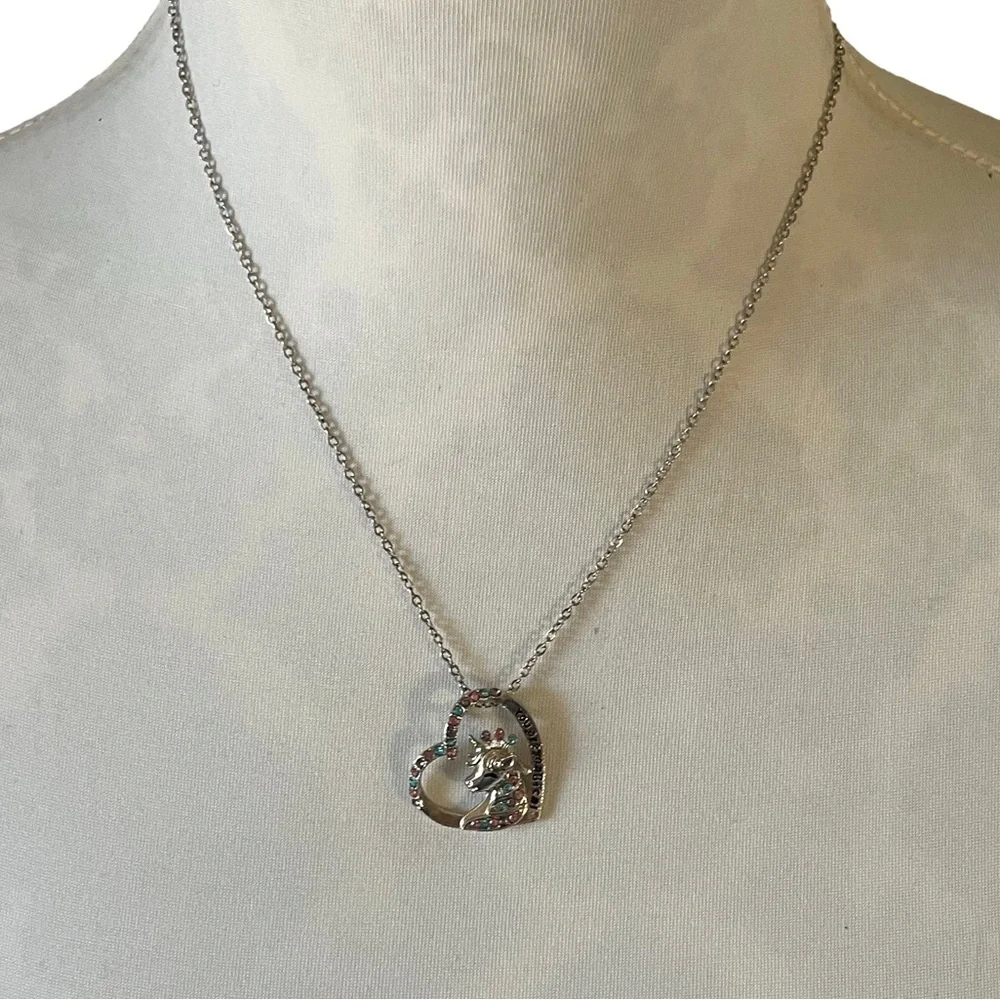 Unicorn & Heart Pendant Necklace with Crystal Accents You Are Magical” Engraving
